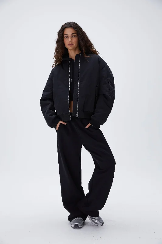Oversized Bomber Jacket - Black V-Neck Jacket Boat Neck Jacket Square Neck Jacket