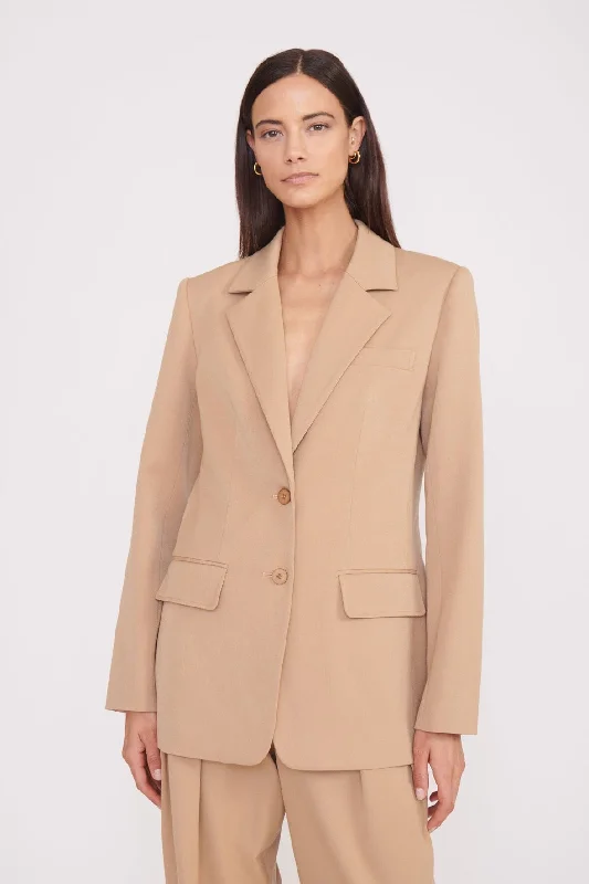 CITY BLAZER | CAMEL One-Shoulder Jacket Off-the-Shoulder Jacket Asymmetrical Jacket
