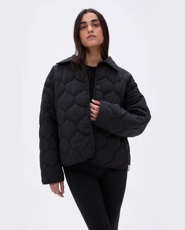 Collared Quilted Boxy Jacket - Black Fitted Jacket Loose Jacket Oversized Jacket