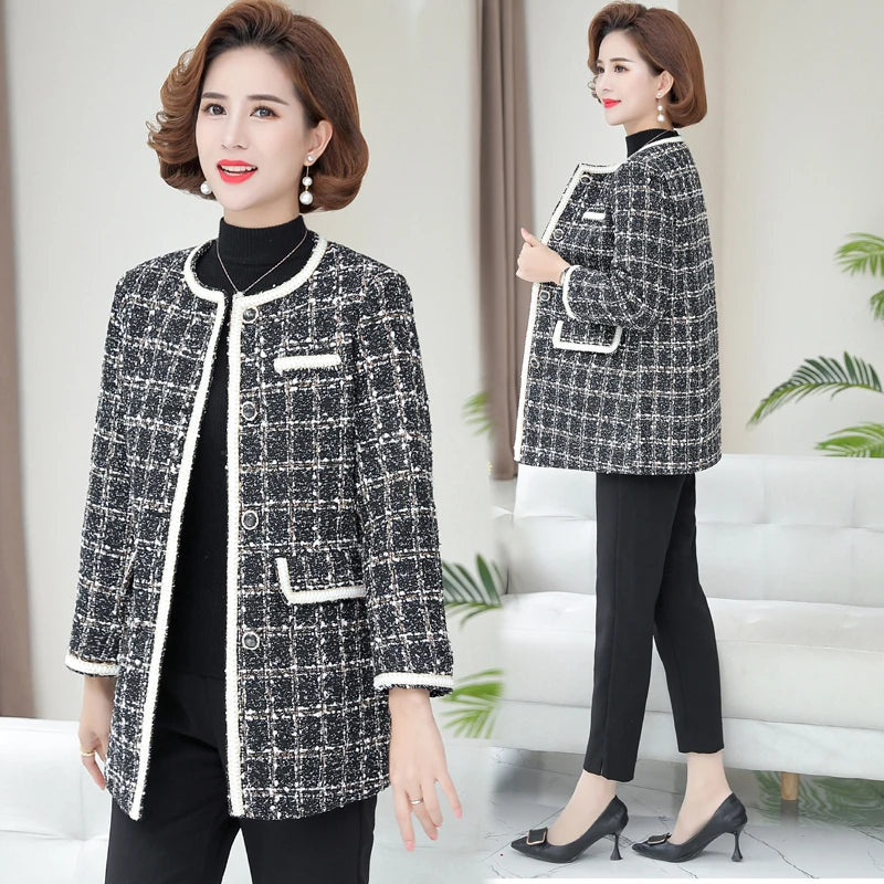 Luxury Designer Black Vintage V Neck Plaid Tweed Jacket Nylon Jacket Polyester Jacket Spandex Jacket