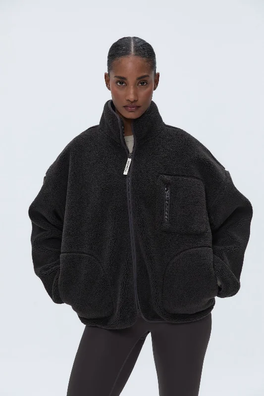 Oversized Pocket Zip Through Fleece - Coffee Bean Plaid Jacket Tartan Jacket Houndstooth Jacket