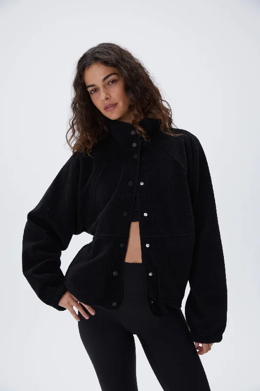 Polar Fleece - Black Elasticated Jacket Padded Jacket Insulated Jacket