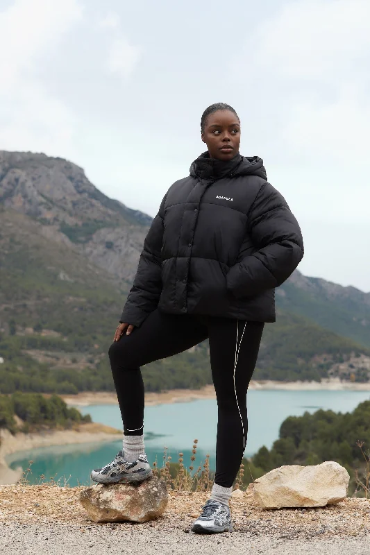 Oversized Puffer Jacket - Black Zippered Jacket Buttoned Jacket Snapped Jacket