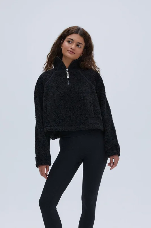Quarter Zip Fleece - Black Hooded Jacket Caped Jacket Shawl Collar Jacket