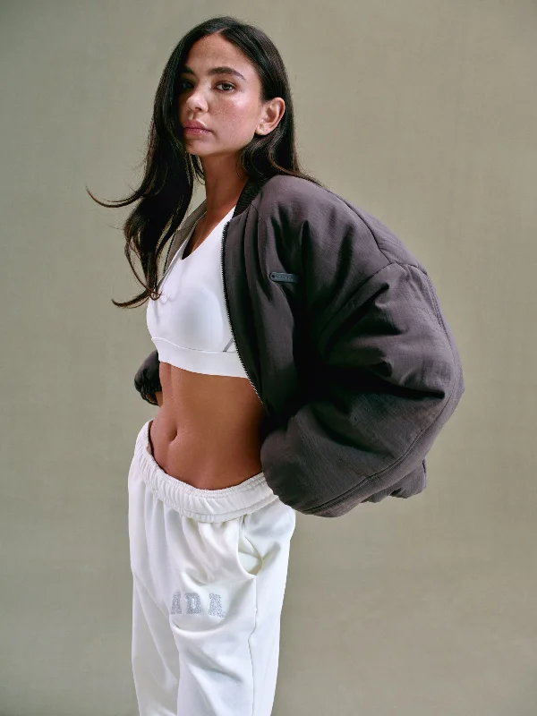 Reversible Bomber Jacket - Marshmallow White/Coffee Bean Tailored Jacket Straight Jacket A-Line Jacket
