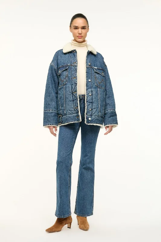 STAUD + WRANGLER REVERSIBLE BIGGEST JEAN JACKET | INDIGO WASH Fleece Fabric Down Fabric Feather Fabric