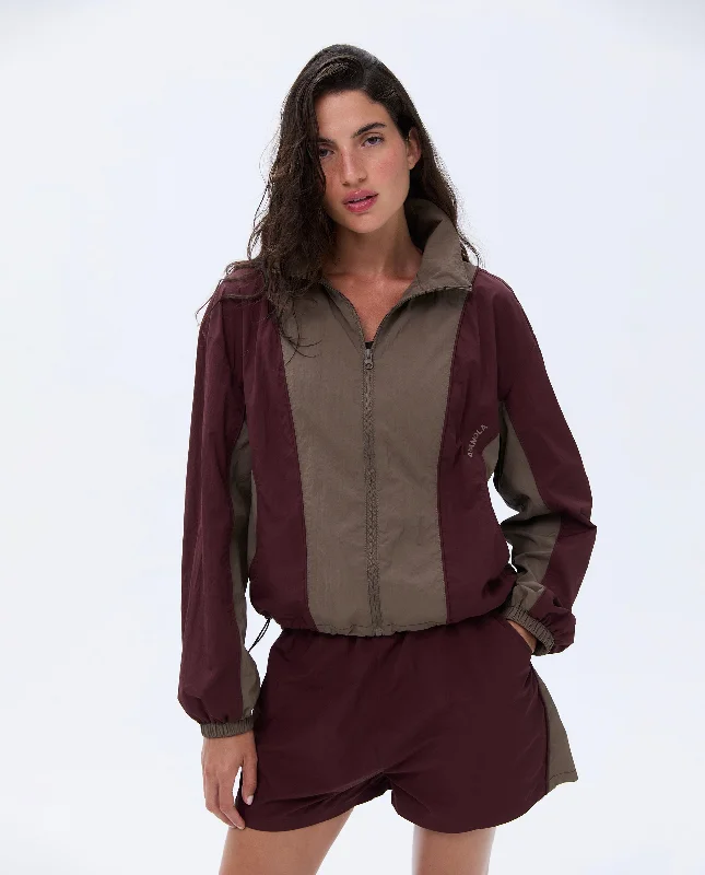 Track Jacket - Burgundy/Cocoa Brown Knit Jacket Woven Jacket Fleece Jacket
