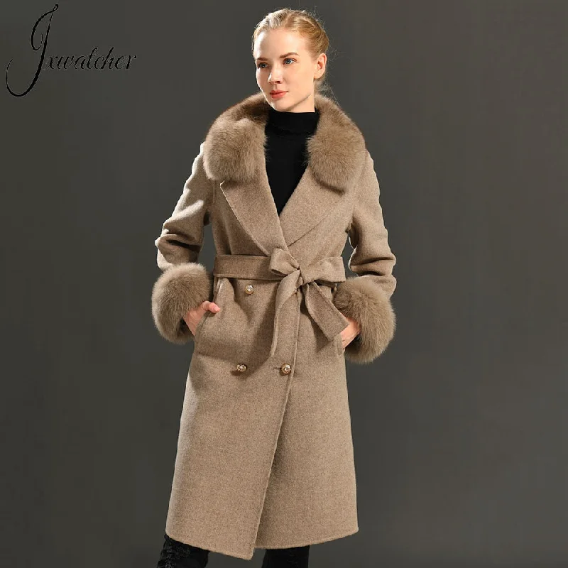 Women Cashmere Wool Trench Jacket Faux Fur Jacket Real Fur Jacket Shearling Jacket