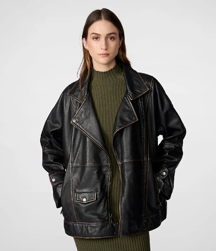 Brielle Oversized Leather Moto Jacket Satin Jacket Silk Jacket Chiffon Jacket