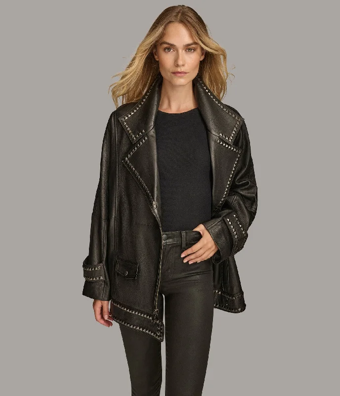 Myla Studded Moto Hoodie Zip-Up Jacket Button-Up Jacket