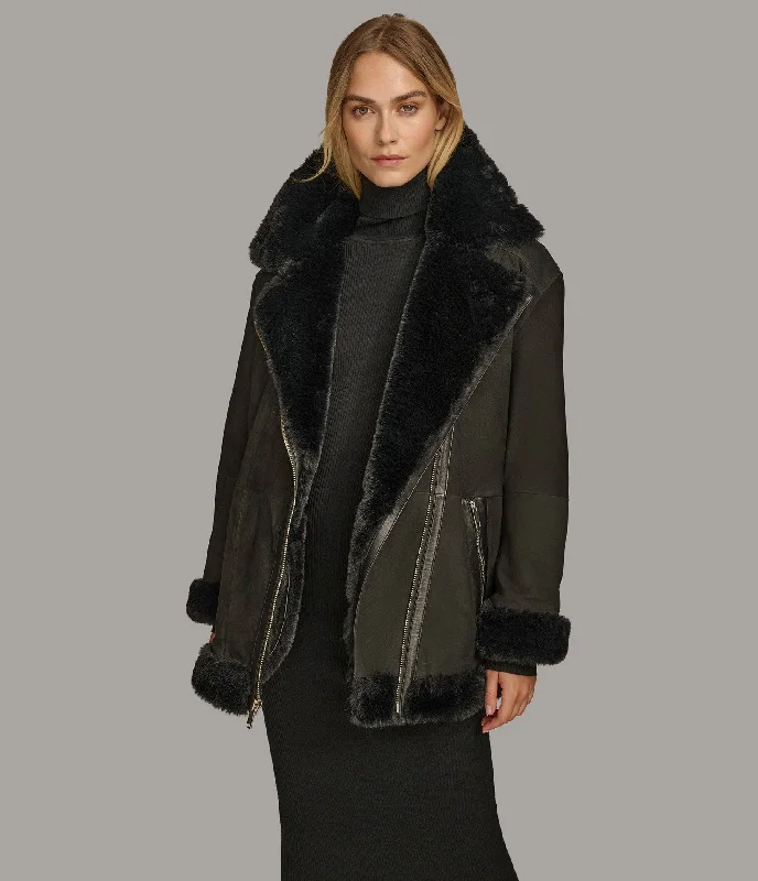 Giovanna Suede Asymmetrical With Faux Fur Lining Quilted Jacket Puffer Jacket Insulated Jacket Giovanna Suede Asymmetrical With Faux Fur Lining Quilted Jacket Puffer Jacket Insulated Jacket