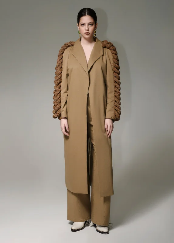 PECAN KNITTED SLEEVES TRENCH Stretch Fit Moto Jacket