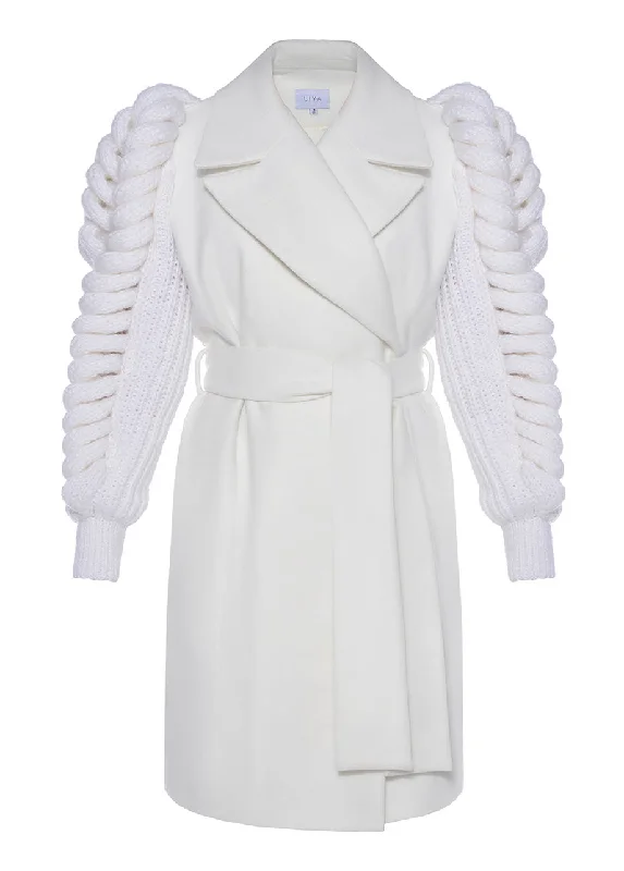 BELTED COAT WITH KNITED SLEEVES Flowy Lightweight Kimono