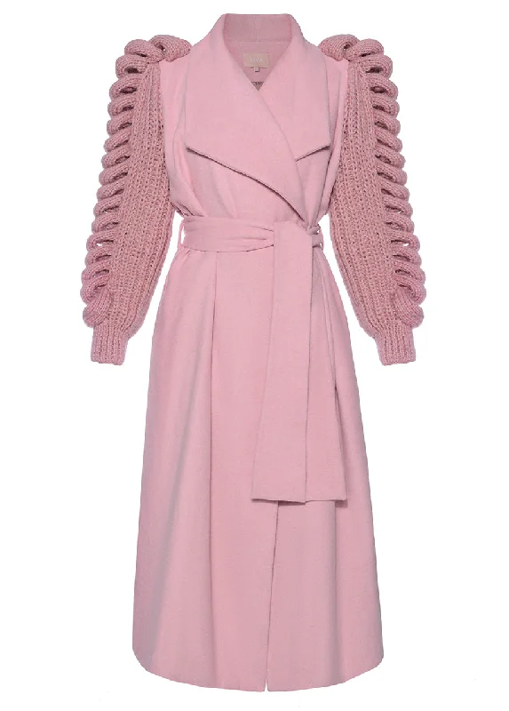 PINK COAT WITH KNITTED SLEEVES Elegant Cape Blazer