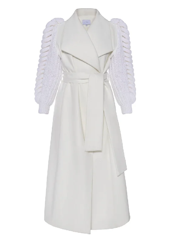 WHITE COAT WITH KNITTED SLEEVES Ultra-Light Down Coat