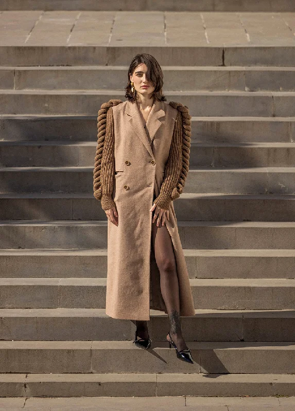 DOUBLE-BREASTED KNITTED SLEEVES COAT Chic Oversized Blazer