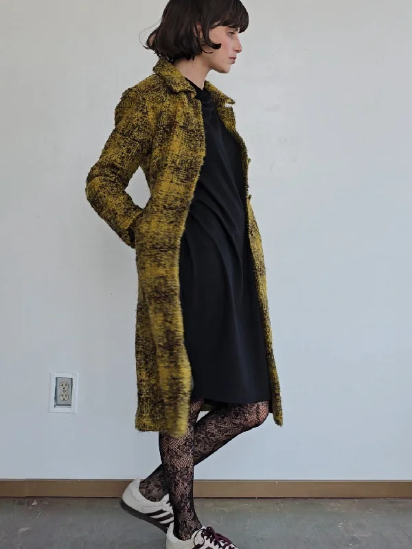 Agnes B Mustard Mohair Coat Button-Up Cardigan Coat