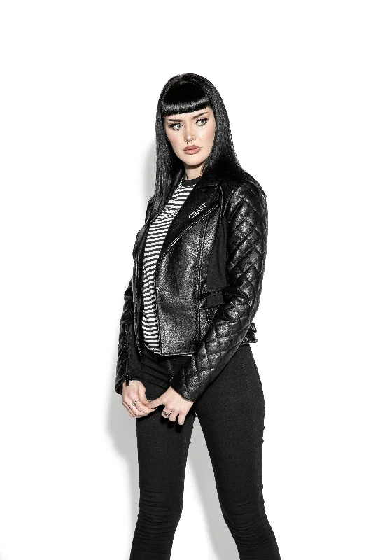 BCC Quilted Faux Leather Moto Jacket Open-Knit Duster Coat