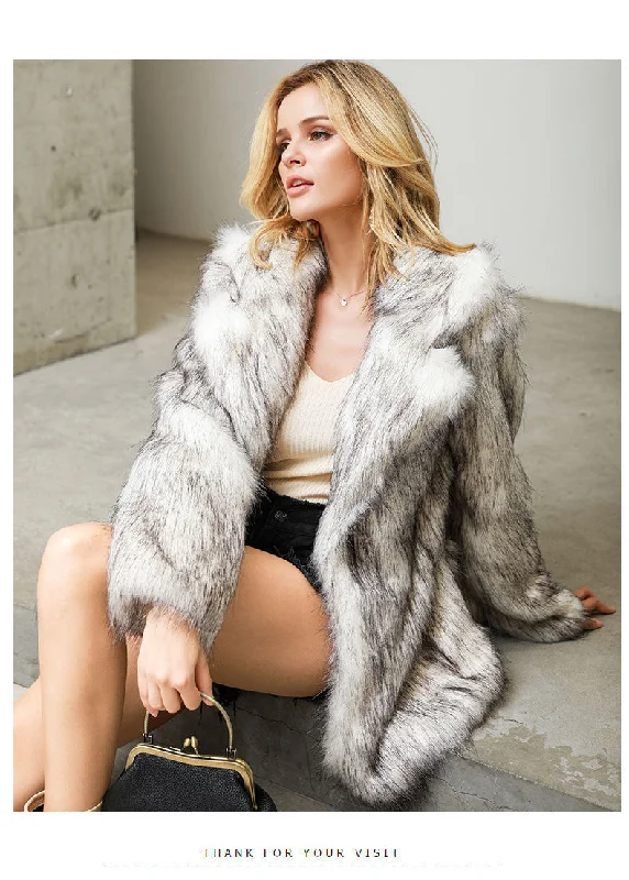 Beautiful Women's White Background Black Tip Mid Length Blazer Overcoat Wool Faux Fur Coat Boho Fringe Cardigan