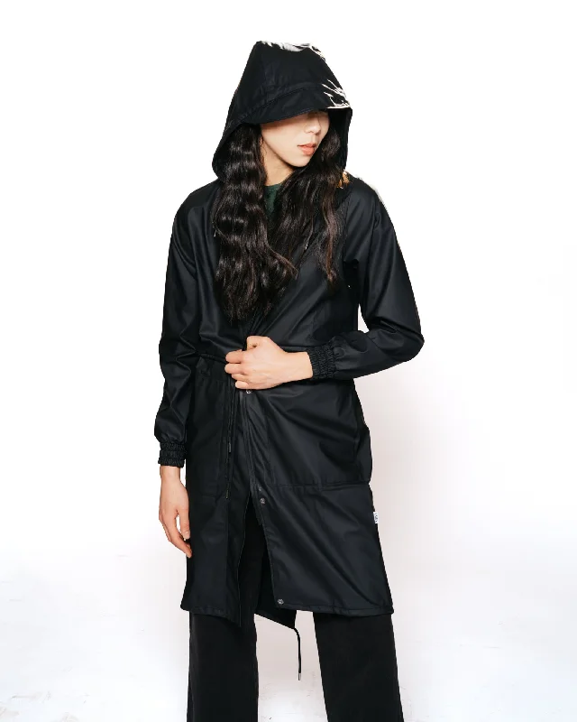 Black String Parka Elegant Wool Jacket