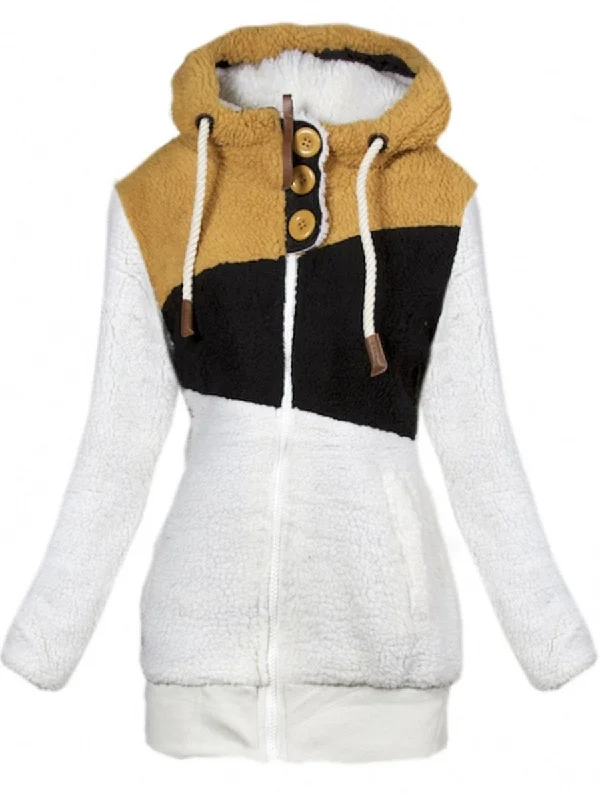 Casual Fashion Contrast Color Mosaic Hooded Coats Fashionable Blazer Coat