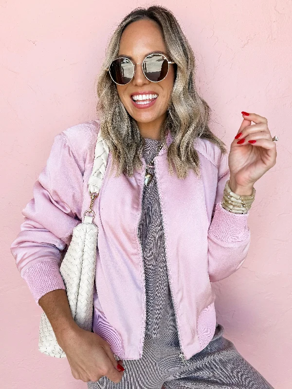 [Dear John] Samaria Relaxed Bomber Jacket-Satin Pink Elegant Wool Jacket