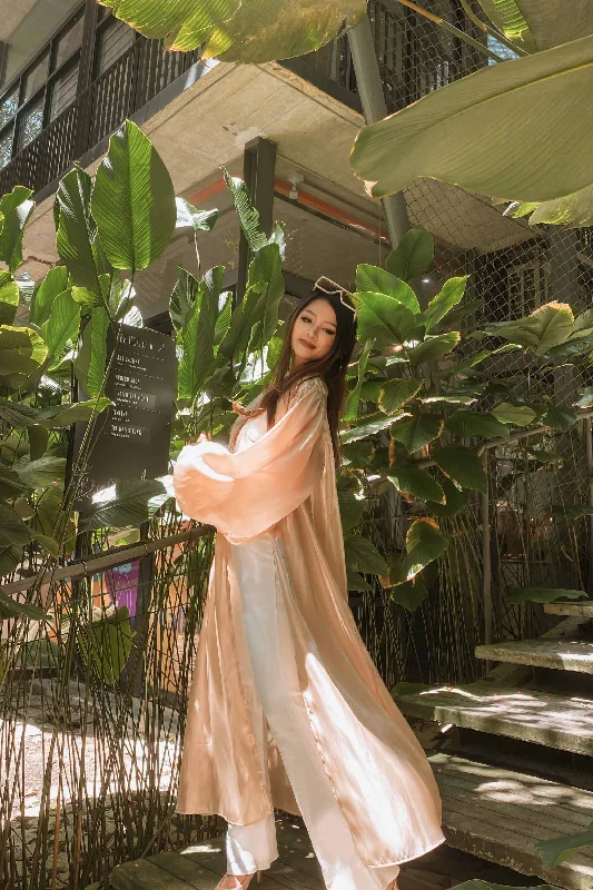 Elaiqe Balloon Sleeved Longline Cardigan in Gold Waterproof Rain Jacket