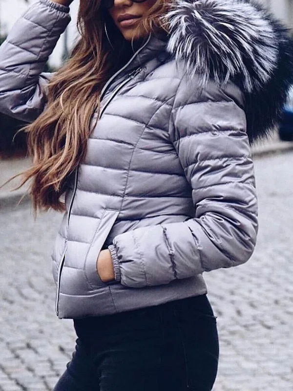 Fashion Imitation Fur Hooded Solid Color Short Cotton Coats Chic Winter Coat