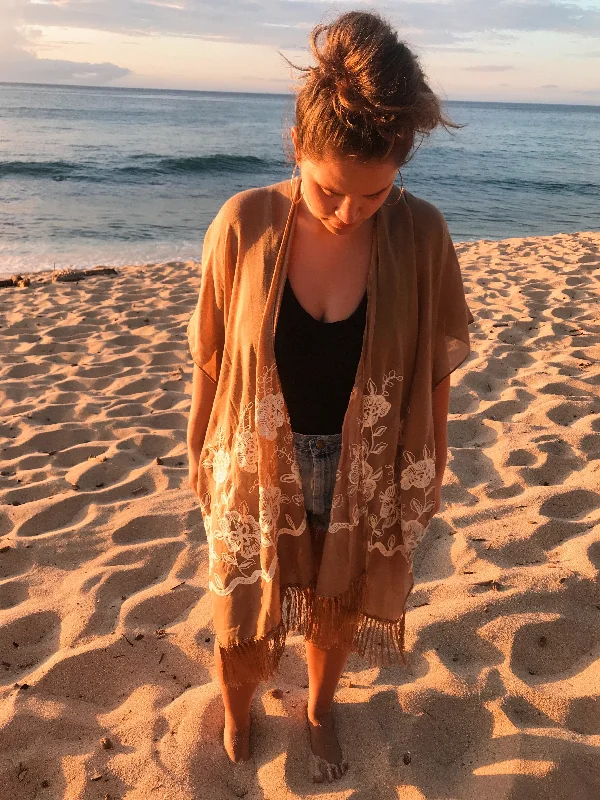 Gardenia Embroidered Kimono Cozy Fleece Hoodie