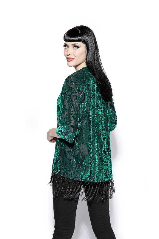 Green Baroque - Velvet Kimono Puff Sleeve Overcoat