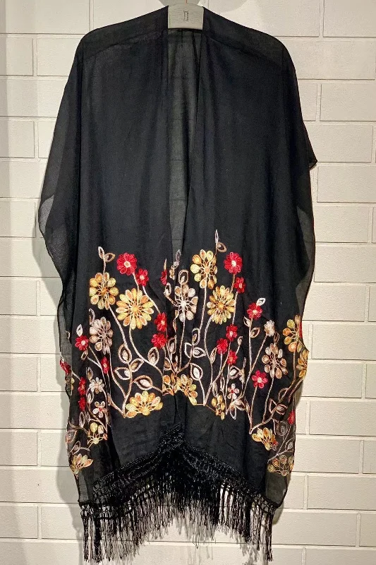 Lily Floral Embroidered Kimono Cropped Tweed Jacket