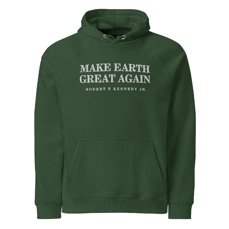 Make Earth Great Again Embroidered Unisex Eco Raglan Hoodie Fleece Lined Windbreaker