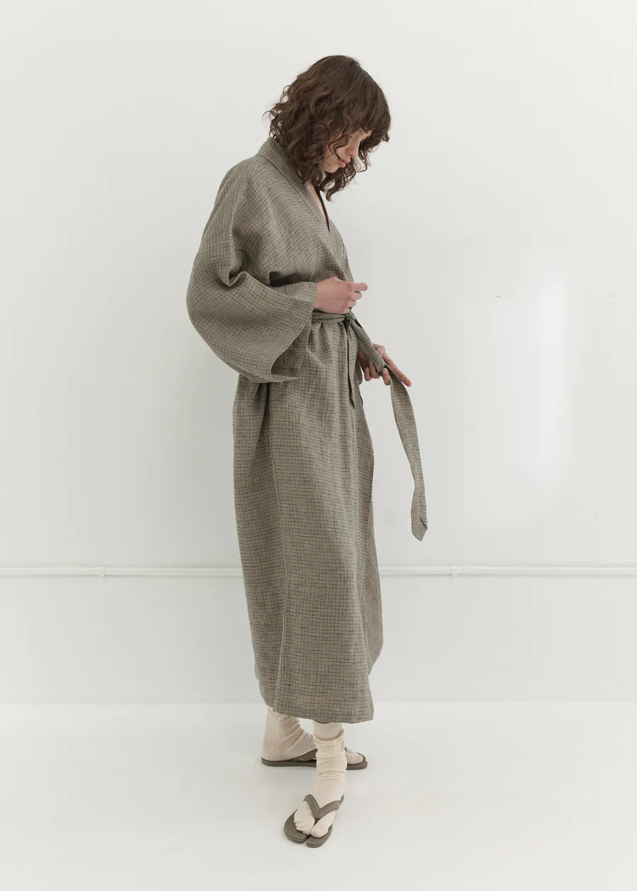 02 ROBE - LINEN CHECK Puff Sleeve Blazer