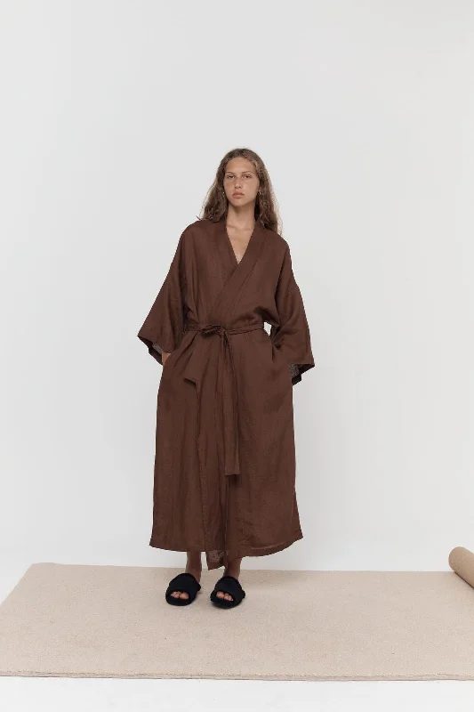 02 ROBE - TOBACCO Buttoned Peplum Coat