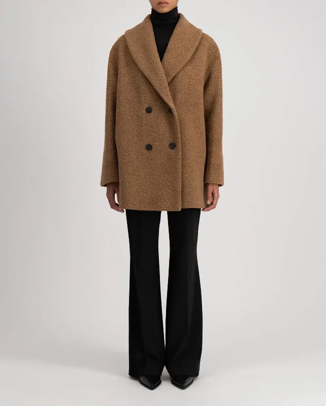 SHAWL COLLAR D.B. BOUCLE JACKET / TEDDY BROWN Polished Tailored Coat