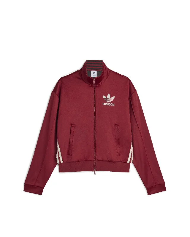 Wales Bonner Womens Track Top - Collegiate Burgundy Cropped Tweed Jacket