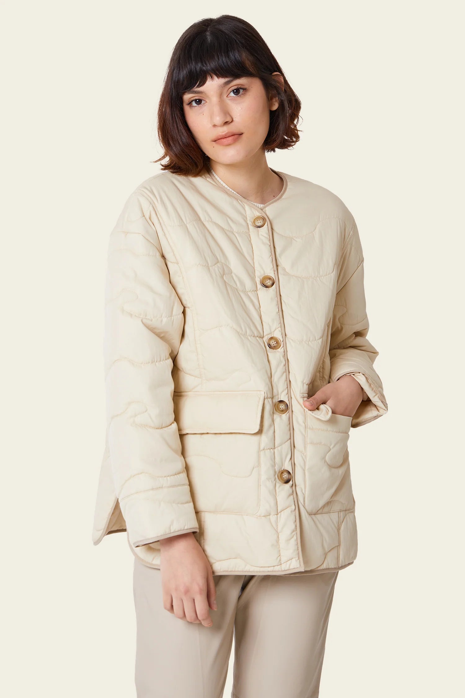 Warm Sand Mica Quilted Jacket Cropped Fleece Jacket