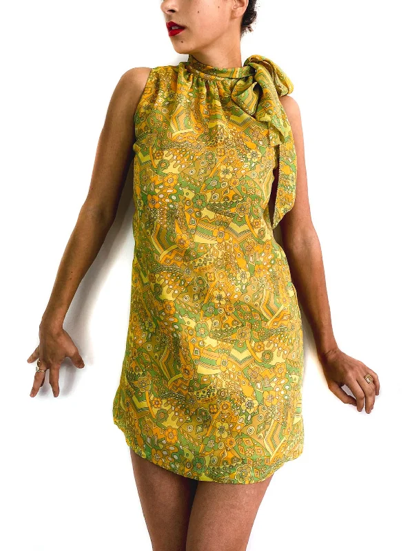 60s vintage summer dress, bow collar