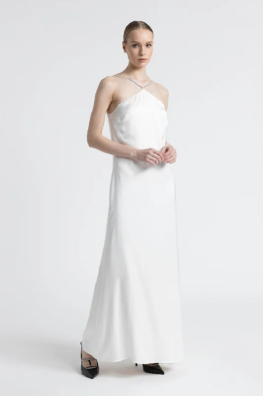 Long satin dress with straps