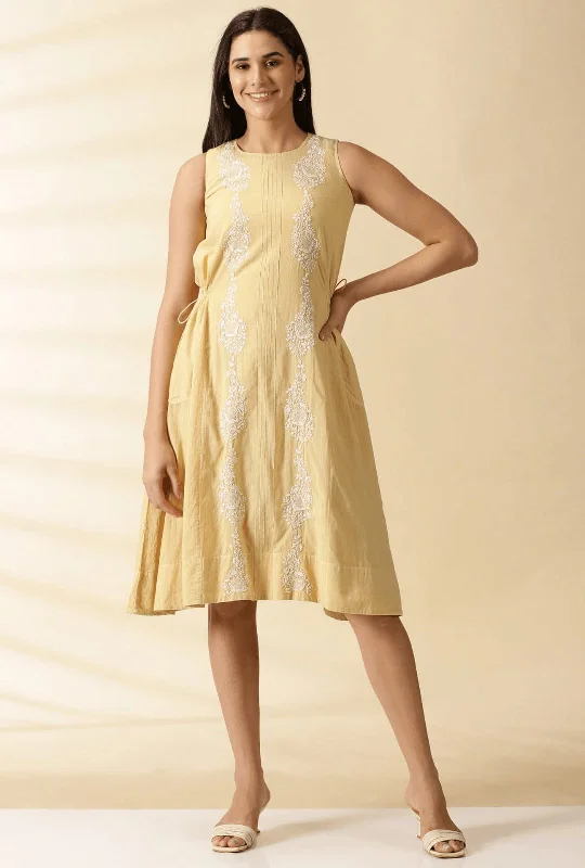 Beige Cotton Chikankari Dress