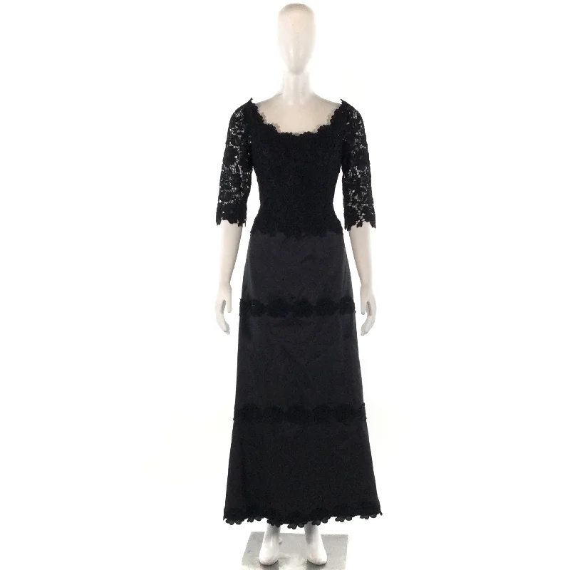 BERGDORF GOODMAN HELEN MORLEY BLACK EMBRIODERED/SATIN GOWN-4