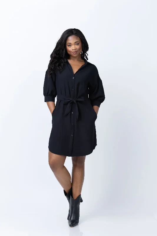 Brochu Walker Kate Crepe Belted Dress in Black Onyz