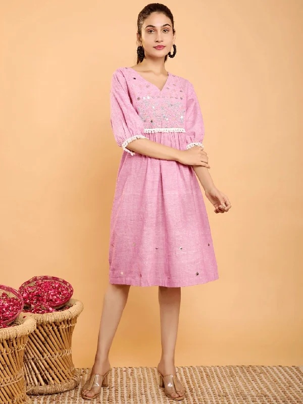 Lavender Boho Chikankari A- line  Dress.