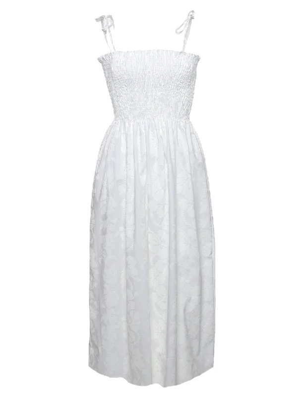 Hawaiian Hibiscus Leis Smock Top White Dress