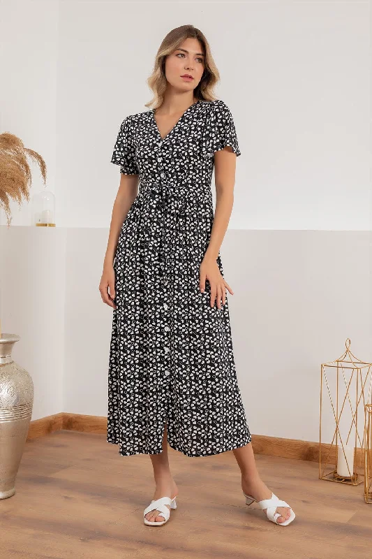 Heart Pattern Black Dress