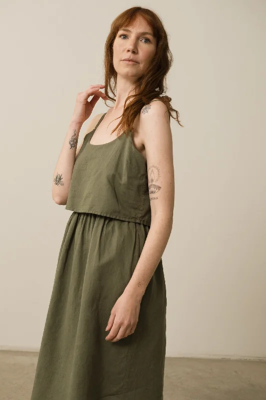Henar Green Linen Blend Strap Dress