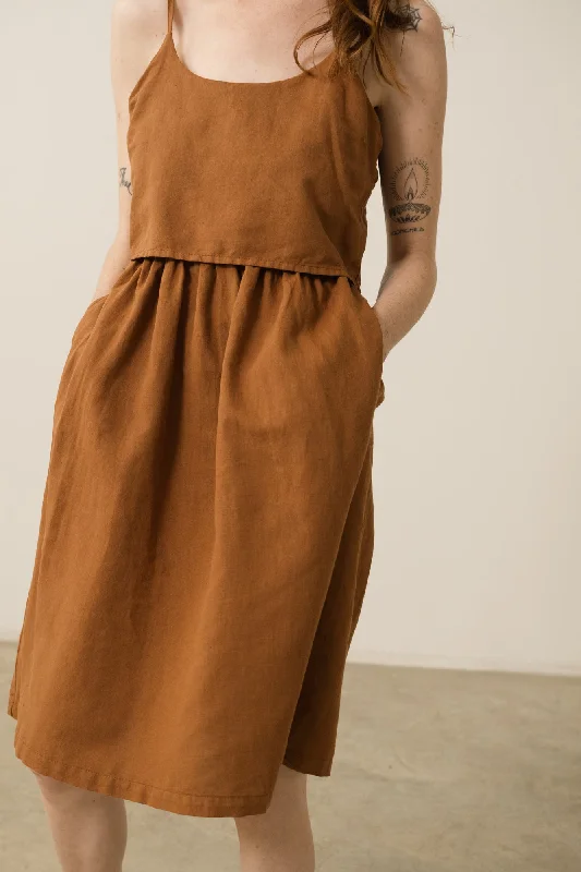 Henar Terracotta Linen Blend Strap Dress