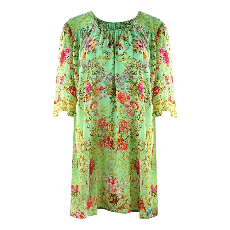Inoa Chartreuse 12007 Green Silk Gathered Dress