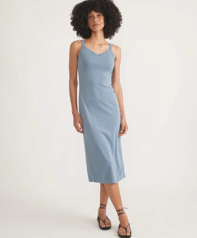 Lexi Rib Sun-In Spaghetti Strap Dress- Vintage Indigo