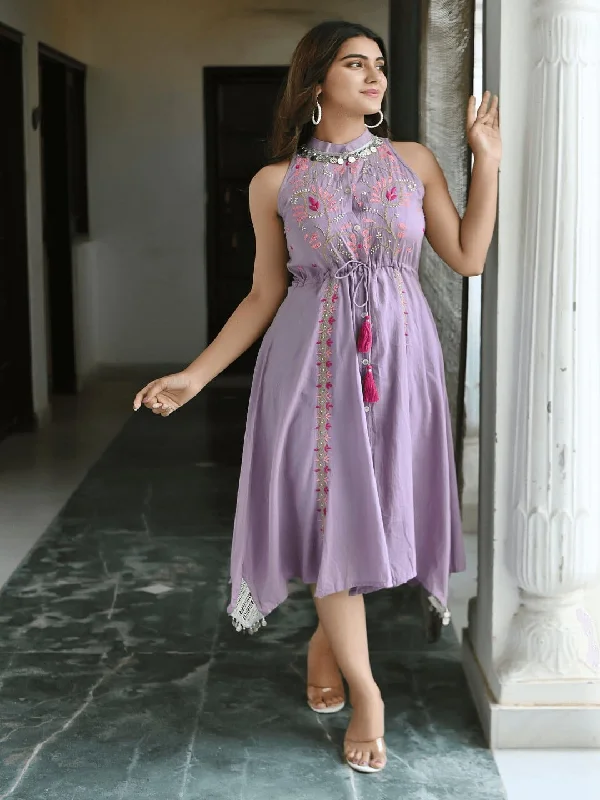 Mauve Utsav Chikankari Halter-Neck Dress